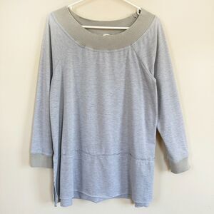 Umgee Off the Shoulder Tunic Womens SMALL Long Sleeve High Low Hem Shirt Gray